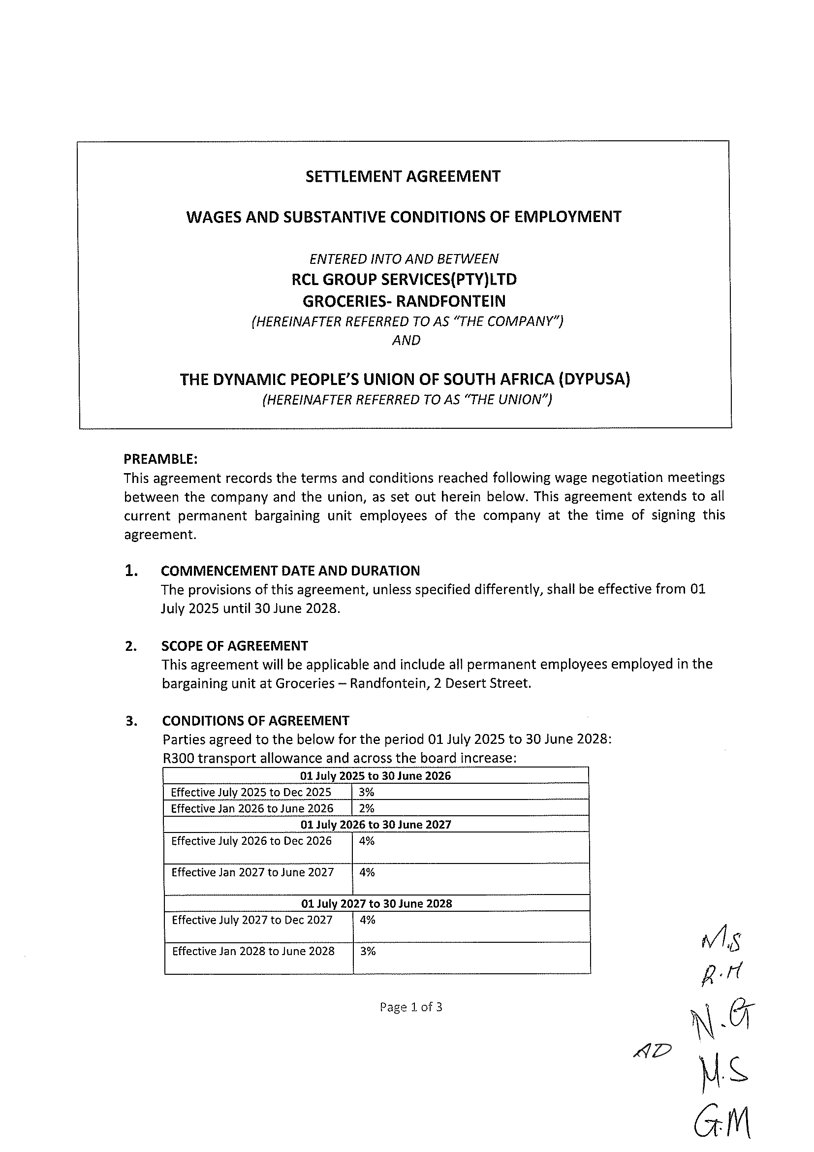  LS SUPPLY CHAIN (PTY) LTD WAGE NEGOATIONS